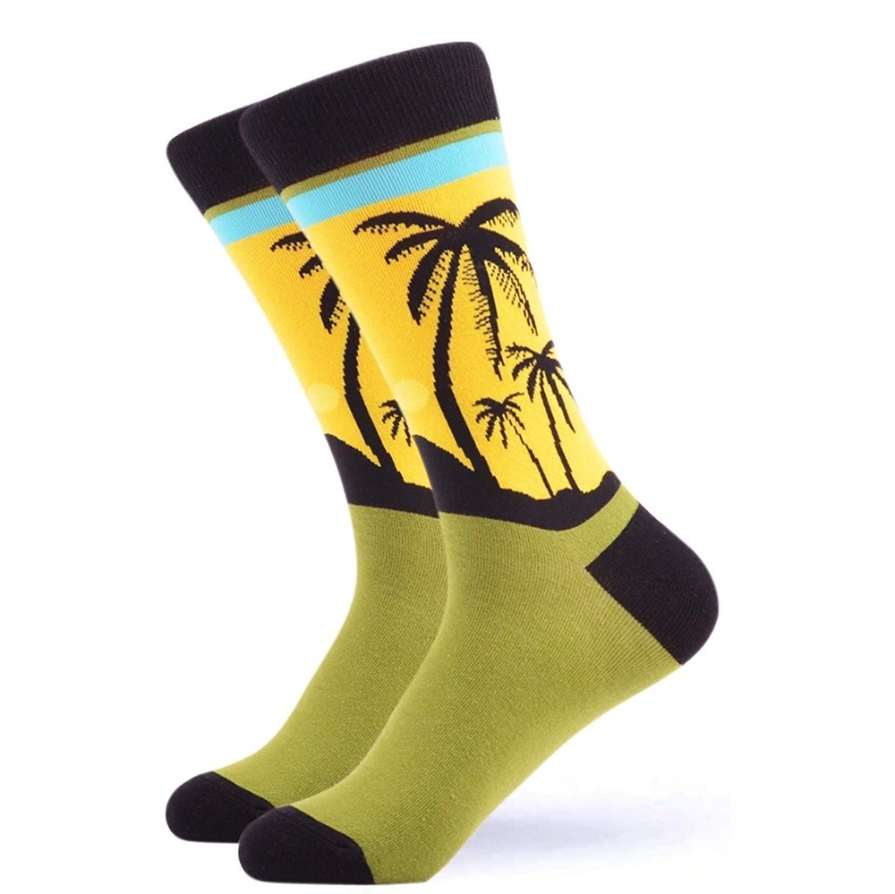 Mens Novelty Palm Trees Cotton Blend Crew Socks - Picture 1 of 4